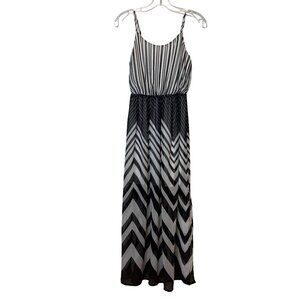 Candies Black & White Chevron Striped‎ Maxi Dress S Retro Y2K Adj Straps Lined